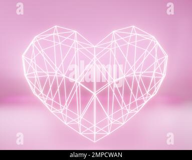Alles Gute Zum Valentinstag. 3D Partikel Neonherzen. Liebe Das Romantische Konzept. Kardiologie Healthcare Technology Herzsymbol. 3D-Rendering. Stockfoto