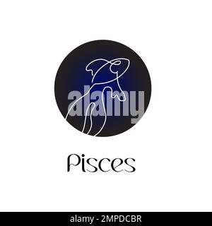 Astrologisches Zodiac Pisces Zeichen in Reihe Art Stil auf dunkelblauem Zodiak Astrologie Symbol Stock Vektor