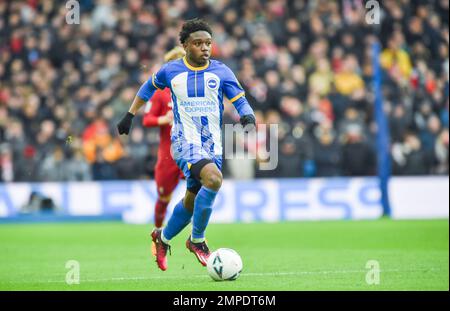 Tariq Lamptey von Brighton während des Emirates FA Cup vierten Spielfeldes zwischen Brighton & Hove Albion und Liverpool im American Express Community Stadium, Brighton , Großbritannien - 29. Januar 2023 Photo Simon Dack/Tele Images. Nur redaktionelle Verwendung. Kein Merchandising. Für Fußballbilder gelten Einschränkungen für FA und Premier League. Keine Nutzung von Internet/Mobilgeräten ohne FAPL-Lizenz. Weitere Informationen erhalten Sie von Football Dataco Stockfoto