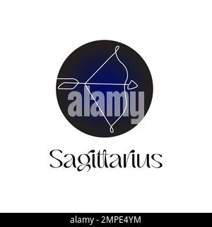Astrologisches Zodiakzeichen Sagittarius in Reihe Art Stil auf dunkelblauem Zodiak Astrologie Symbol Stock Vektor