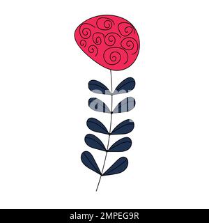 Minimalistische Blume für Logo oder Tätowierung. Handgezogenes Hochzeitskraut, elegante Wildblumen. Minimales Zeichnen von Strichzeichnungen Stock Vektor