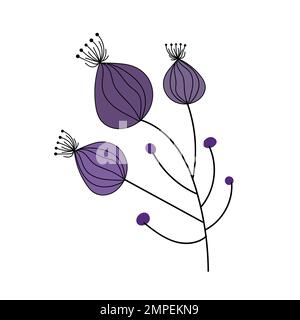 Minimalistische Werbung für Logo oder Tätowierung. Handgezogenes Hochzeitskraut, elegante Wildblumen. Minimales Zeichnen von Strichzeichnungen Stock Vektor