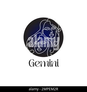 Astrologisches Zodiakzeichen Gemini in Linie Art Stil auf dunkelblauem Zodiak Astrologie Symbol Stock Vektor