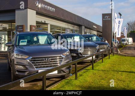 2023 HYUNDAI TUCSON SUV, Just Motor Group Neuwagen zum Verkauf im Showroom in Preston, Großbritannien Stockfoto