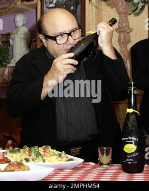 Danny DeVito nimmt an einer Veranstaltung Teil, bei der Planet Hollywoods Kauf der italienischen Restaurantkette Buca di Beppo gefeiert wird. Die Veranstaltung feierte auch die Eröffnung des Restaurants Buca de Beppo auf dem Universal CityWalk in Hollywood. Buca di Beppo wird nun Danny DeVitos neuen Premium Limoncello Likör servieren, wobei ein Teil des Erlöses aus dem Limoncello-Verkauf der Heart Association zugute kommt. Los Angeles, Kalifornien. 1/28/09. Stockfoto