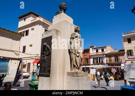 Denkmal für Antonio Fluxa, Wochenmarkt, Inka, Hauptstadt der Region Raiguer, Mallorca, balearen, spanien, europa Stockfoto