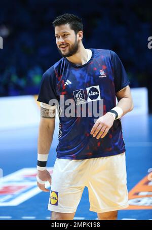 Nicolas Tournat of France vor der IHF Men's World Championship 2023, Handballfinale zwischen Frankreich und Dänemark am 29. Januar 2023 in der Tele2 Arena in Stockholm, Schweden – Foto: Laurent Lairys/DPPI/LiveMedia Stockfoto