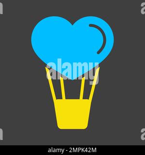 Herz-Luftballon-Glyphe auf dunklem Hintergrund. Valentinstag-Symbol. Vektordarstellung, Romantikelemente. Aufkleber, Patch, Marke, Karte für die Ehe Stock Vektor