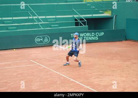 Florianopolis, Santa Catarina, Brasilien. 31. Januar 2023. (SPO) brasilianischer Davis Cup TeamÃ¢â‚¬â„¢in Florianopolis. 31. Januar 2023, Florianopolis, Santa Catarina, Brasilien: Team Brasil BRB hielt am Dienstag seine erste Trainingssitzung mit dem gesamten Team ab, das sich China stellen wird, in Costao do Santinho, Phase des Konflikts, gültig für Davis Cup World Group I, am Freitag (03) und Samstag (04). Rafael Matos, Thiago Monteiro, Felipe Meligeni, Matheus Pucinelli und Gustavo Heide sind neben dem jungen Joao Schiessl bereits für Kapitän Jaime Oncins und sein technisches Team verfügbar.Credit Stockfoto