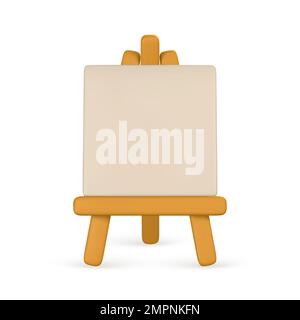 3D realistische Staffelei mit leerer Leinwand. Staffelei mit Poster im Cartoon-Stil. Vektordarstellung. Stock Vektor