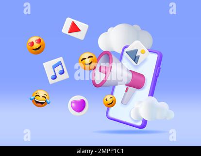 3D Konzept der sozialen Medien isoliert Stock Vektor