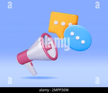 3D Megafon mit leerem Bubble Chat Stock Vektor