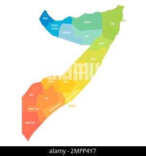 Politische Karte der Verwaltungsabteilungen in Somalia Stock Vektor