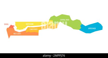 Die politische Karte der Verwaltungsabteilungen in Gambia Stock Vektor
