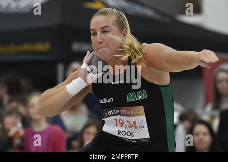 Nehvizdy, Tschechische Republik. 31. Januar 2023. Fanny Roos aus Schweden tritt am 31. Januar 2023 in Nehvizdy in der Hallen-Leichtathletik-Versammlung der Silber-Kategorie der World Indoor Tour in Shot Put an. Kredit: Josef Vostarek/CTK Photo/Alamy Live News Stockfoto