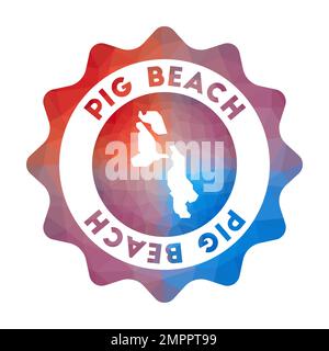 Pig Beach Low Poly Logo. Farbenfrohes Logo der Insel für Steigungen im geometrischen Stil. Mehrfarbiges polygonales Schild mit Karte für Yo am Pig Beach Stock Vektor