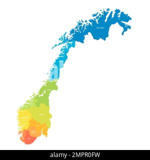 Politische Karte der Verwaltungsabteilungen in Norwegen Stock Vektor