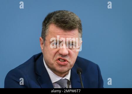 RIGA, LETTLAND. 31. Januar 2023 Urmas Reinsalu, Pressekonferenz des estnischen Außenministers Ostsee und der polnischen Außenminister. Stockfoto