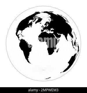 Weltkarte mit Längengradlinien. Azimutale Gleichflächenprojektion nach Lambert. Planen Sie eine geografische Weltkarte mit Graticlue Lines. Vektordarstellung. Stock Vektor