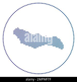 Digitales Abzeichen von Saona Island. Gepunktete Karte der Insel Saona im Kreis. Tech-Symbol mit abgestuften Punkten. Hervorragende Vektordarstellung. Stock Vektor