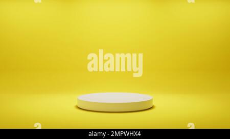 Weißes kreisförmiges Podium auf gelbem minimalen Hintergrund 3D-Szene Rendern 3D-Abbildung Stockfoto