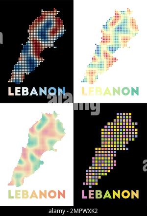 Libanesische Karte. Kartensammlung des Libanon im gepunkteten Stil. Ländergrenzen mit Rechtecken für Ihr Design. Vektordarstellung. Stock Vektor