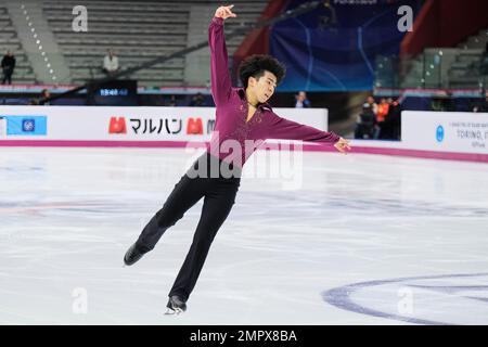 Shun Sato (JPN) tritt während des Senior Men - Free Skating des ISU Grand Prix des Eiskunstlauf-Finales Turin in Palavela auf. Stockfoto