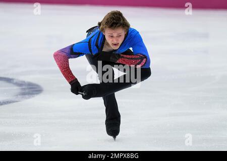 Ilia Malinin (USA) tritt während des Senior Men - Free Skating des ISU Grand Prix of Figure Skating Final Turin in Palavela auf. Stockfoto