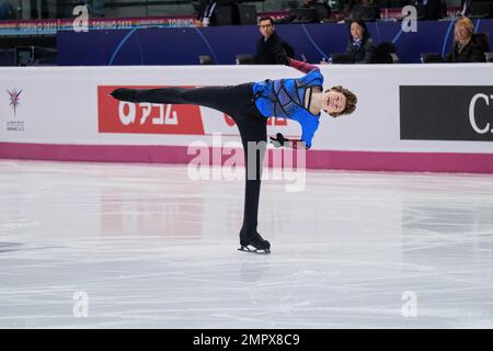 Ilia Malinin (USA) tritt während des Senior Men - Free Skating des ISU Grand Prix of Figure Skating Final Turin in Palavela auf. Stockfoto