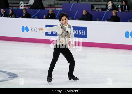 Kao Miura (JPN) tritt während des Senior Men - Free Skating des ISU Grand Prix of Figure Skating Final Turin in Palavela auf. Stockfoto