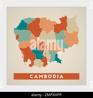 Kambodscha-Poster. Landkarte mit bunten Regionen. Form Kambodschas mit Ländernamen. Künstlerische Vektordarstellung. Stock Vektor