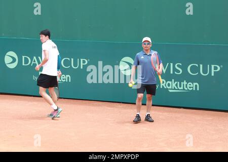 Florianopolis, Santa Catarina, Brasilien. 31. Januar 2023. (SPO) Schulung von Davis TeamÃ¢â‚¬â„¢in Florianopolis. 31. Januar 2023, Florianopolis, Santa Catarina, Brasilien: Das chinesische Team hielt am Dienstag (31) seine erste Trainingssitzung mit dem gesamten Team ab, das Brasilien in Costao do Santinho, Phase des Konflikts, gültig für Davis Cup World Group I, begegnen wird, am Freitag (03) und Samstag (04).Guthaben: Leco Viana/Thenews2 (Kreditbild: © Leco Viana/TheNEWS2 via ZUMA Press Wire) NUR REDAKTIONELLE VERWENDUNG! Nicht für den kommerziellen GEBRAUCH! Stockfoto