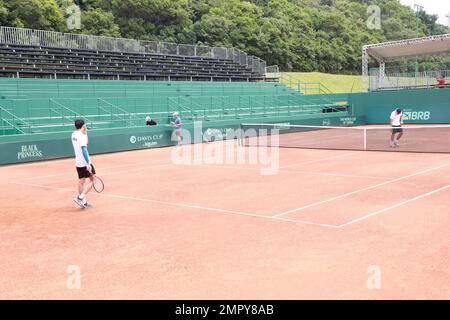 Florianopolis, Santa Catarina, Brasilien. 31. Januar 2023. (SPO) Schulung von Davis TeamÃ¢â‚¬â„¢in Florianopolis. 31. Januar 2023, Florianopolis, Santa Catarina, Brasilien: Das chinesische Team hielt am Dienstag (31) seine erste Trainingssitzung mit dem gesamten Team ab, das Brasilien in Costao do Santinho, Phase des Konflikts, gültig für Davis Cup World Group I, begegnen wird, am Freitag (03) und Samstag (04).Guthaben: Leco Viana/Thenews2 (Kreditbild: © Leco Viana/TheNEWS2 via ZUMA Press Wire) NUR REDAKTIONELLE VERWENDUNG! Nicht für den kommerziellen GEBRAUCH! Stockfoto