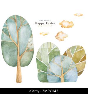Aquarelle Bäume. Querformat des Frühlings. Stockfoto