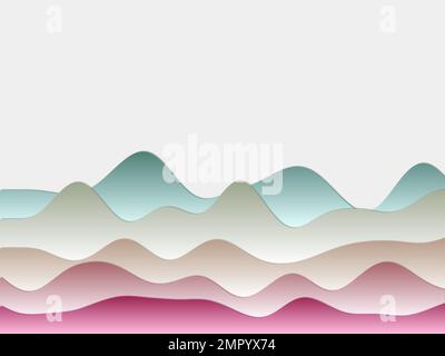 Abstrakter Berghintergrund. Geschwungene Lagen in Petrol und Rose. Hügel im PaperCut-Stil. Wunderschöne Vektorillustration. Stock Vektor