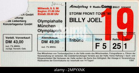 Billy Joel, 9. Mai 1990, München, Konzert Ticket Stubs, Musikkonzert Memorabilia, Stockfoto