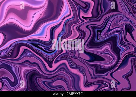 Violett gemalter Hintergrund. Moderne abstrakte Kunstmalerei mit Hintergründen. Rosafarbene Farbe fließend. Bewegliche, farbenfrohe Linien. Flüssiges Neondesign, Gradient sur Stockfoto