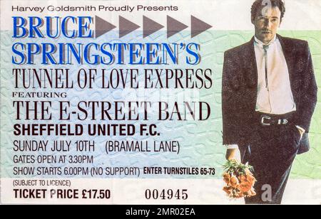 Bruce Springsteen The E-Street Band, Tunnel of Love Express, Sheffield, 10. Juli 1988, Concert Ticket Stubs, Musikkonzert Memorabilia, Stockfoto