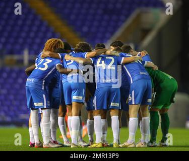 Birmingham, Großbritannien. 31. Januar 2023. Die Spieler von Birmingham City treffen sich im Vorfeld des Replay-Spiels Birmingham City vs Blackburn Rovers im Emirates FA Cup in der vierten Runde am 31. Januar 2023 in St. Andrews, Birmingham, Großbritannien (Foto von Gareth Evans/News Images) am 1./31. Januar 2023 in Birmingham, Großbritannien. (Foto: Gareth Evans/News Images/Sipa USA) Guthaben: SIPA USA/Alamy Live News Stockfoto