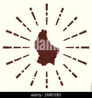 Logo Von Luxemburg. Grunge Sunburst Poster mit Landkarte. Die Form Luxemburgs, gefüllt mit Hexziffern und Sonnenstrahlen. Eleganter Vektor Stock Vektor