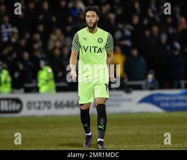 Crewe, Großbritannien. 31. Januar 2023. Kyle Wootton #19 von Stockport County während des Sky Bet League 2 Spiels Crewe Alexandra vs Stockport County im Alexandra Stadium, Crewe, Großbritannien, 31. Januar 2023 (Foto von Ben Roberts/News Images) in Crewe, Großbritannien, am 1./31. Januar 2023. (Foto: Ben Roberts/News Images/Sipa USA) Guthaben: SIPA USA/Alamy Live News Stockfoto