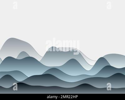 Abstrakter Berghintergrund. Geschwungene Schichten in blau-grauen Farben. Hügel im Paperut-Stil. Attraktive Vektordarstellung. Stock Vektor