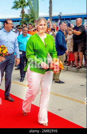 Oranjestad, Aruba. 31. Januar 2023. Prinzessin Amalia aus den Niederlanden im Royal Aruba Aloe in Oranjestad am 31. Januar 2023 wurde Aruba Aloe Balm N.V. 1890 von Cornelis Eman gegründet und ist damit das älteste Aloe Vera Unternehmen der Welt am 3. Tag des Besuchs im Caribbean Credit: Albert Nieboer/Netherlands OUT/Point de Vue OUT/dpa/Alamy Live News Stockfoto