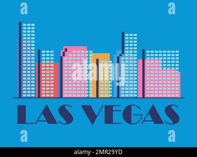 Las Vegas Landschaft im Vintage-Stil. Retro-Banner der Stadt Las Vegas mit Wolkenkratzern im linearen Stil. Design für Printmedien, Poster und Werbematerial Stock Vektor