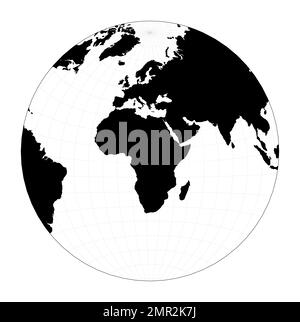 Weltkarte mit Rasterlinien. Chamberlin-Projektion für Afrika-Projektion. Einfache geographische Weltkarte mit Rasterlinien. Vektorabbildung. Stock Vektor