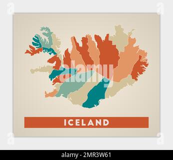 Island Poster. Landkarte mit bunten Regionen. Form Island mit Ländername. Saubere Vektordarstellung. Stock Vektor