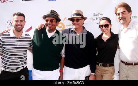 Jesse Metcalfe, George Lopez, Andy Garcia, Aimee Garcia und Joe Mantegnanads besuchen den 7. Jährlichen George Lopez Celebrity Golf Classic, präsentiert von Sabra Salsa im Lakeside Golf Club. Toluca Lake, Kalifornien. 5. Mai 2014 Stockfoto