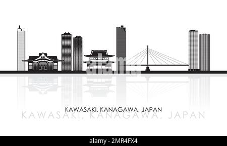 Silhouette Skyline Panorama der Stadt Kawasaki, Kanagawa, Japan - Vektordarstellung Stock Vektor