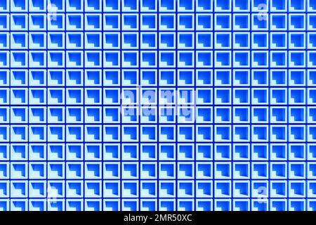 3D Abbildung blauer Wandstreifen. Quadrate auf monokromem Hintergrund, Muster. Geometriehintergrund, Muster Stockfoto