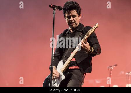 Billie Joe Armstrong von der Punk-Band Green Day tritt als Headliner am ersten Tag des Reading Festivals auf. Reading, UK. 23. August 2013. Stockfoto